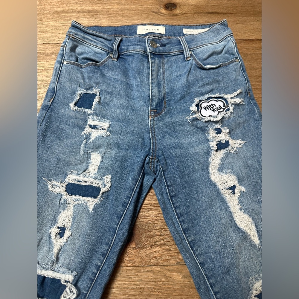 PacSun Ripped Blue Jeans with Patch